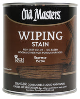 Old Masters 15204 Wiping Stain, Clear, Espresso, Liquid, 1 qt